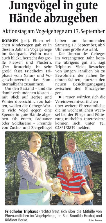 Zeitungsartikel aus der Borkener Zeitung vom 14. September 2016
